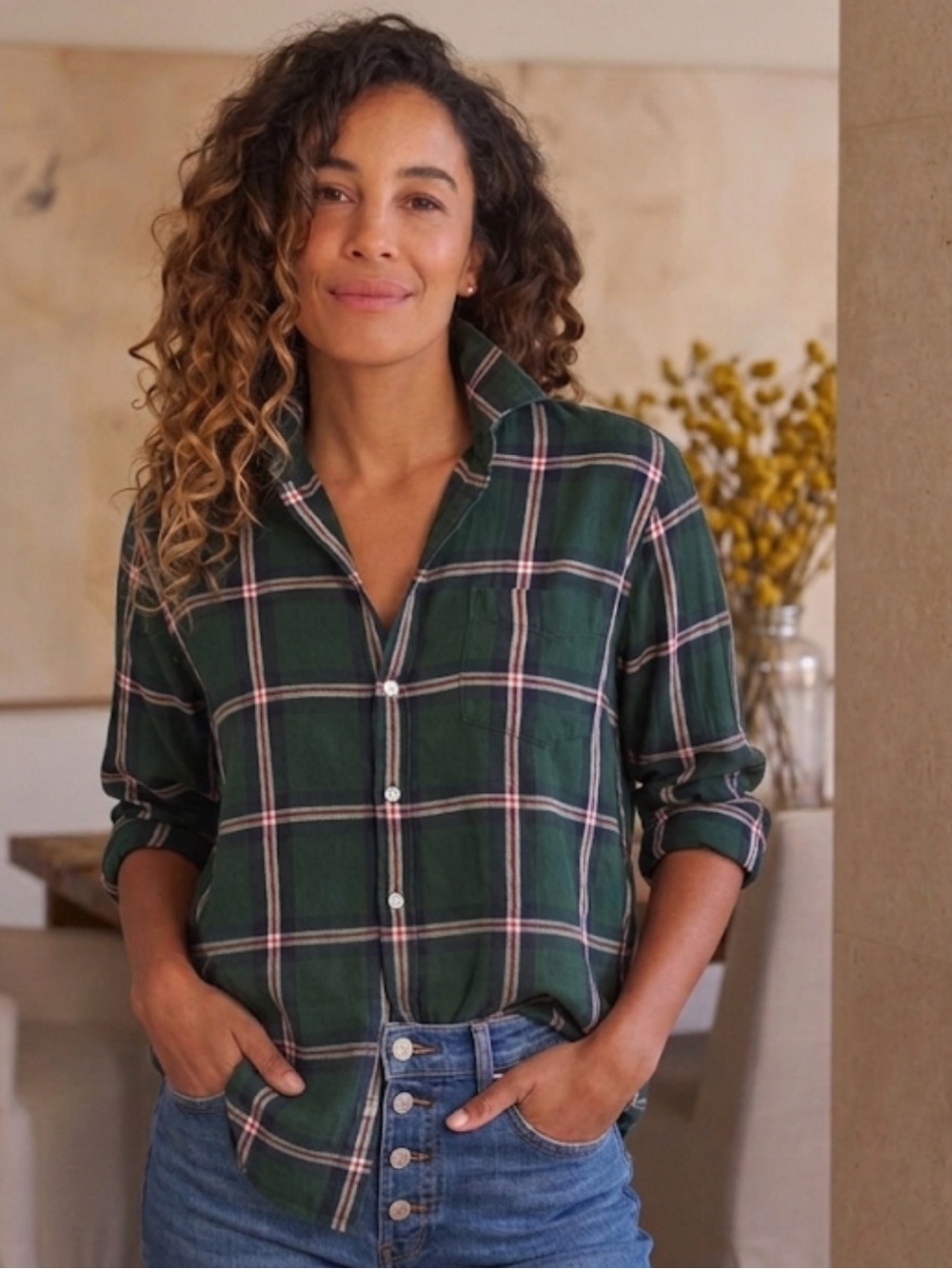 Frank & Eileen Green and Navy Plaid Eileen Button-Up Top Size XS